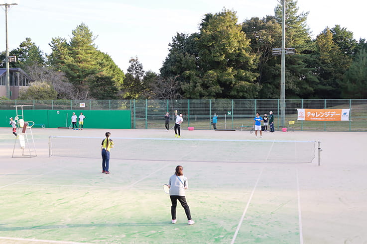 Soft tennis at Fukuchiyama. Soft tennis, played with an air-filled rubber ball, was invented in Japan. (Photo courtesy of Fukuchiyama City)
