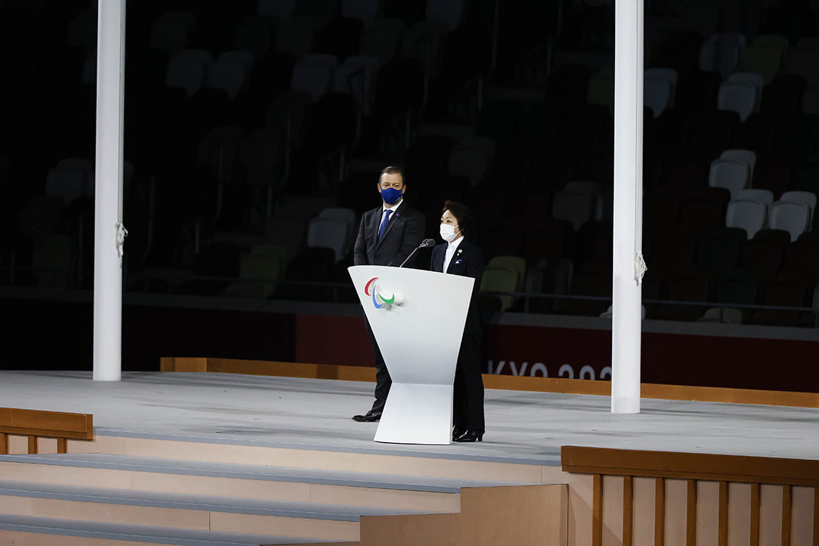 Delivering remarks at the closing ceremony of the Tokyo 2020 Paralympic Games. ©Photo Kishimoto