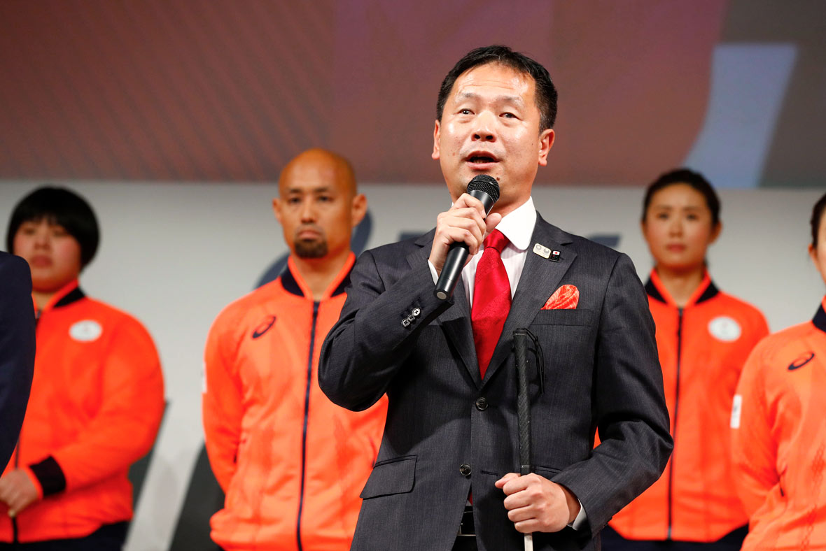 Jun’ichi Kawai speaks during an event announcing the official sportswear for the Japanese delegation at Tokyo 2020. ©Photo Kishimoto