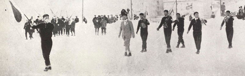 1928年サンモリッツ　開会式に出かける日本のスキー選手