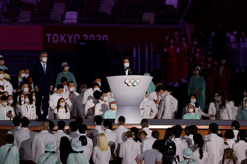 東京2020オリンピック競技大会開会式でスピーチをする橋本聖子会長 ©フォートキシモト