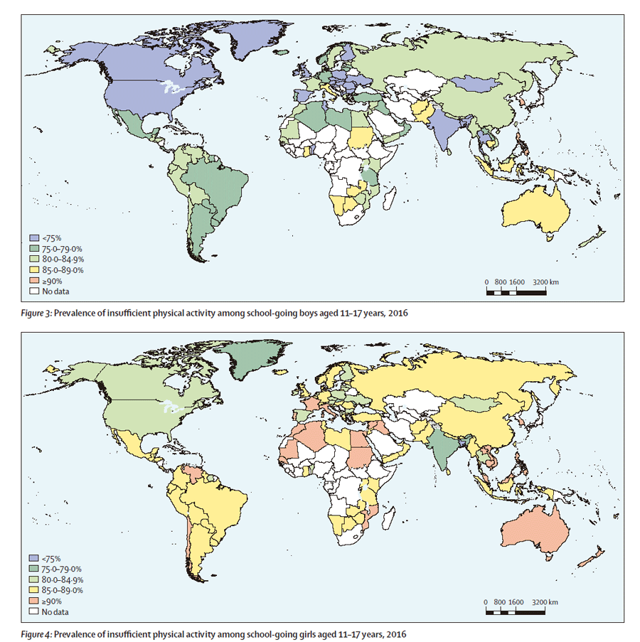 【図１】世界の子ども・青少年の日常生活全般の身体活動量の現状