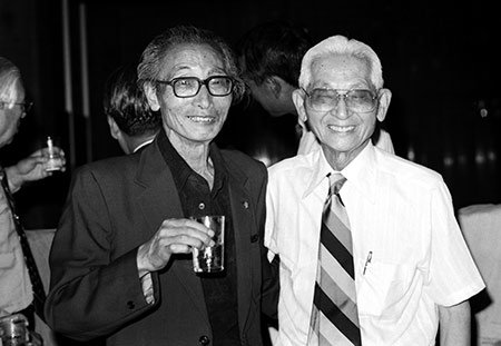 右が和田勇、左は大島鎌吉。1979年岸記念体育館で行われたJOC名誉委員和田勇氏来日歓迎会にて