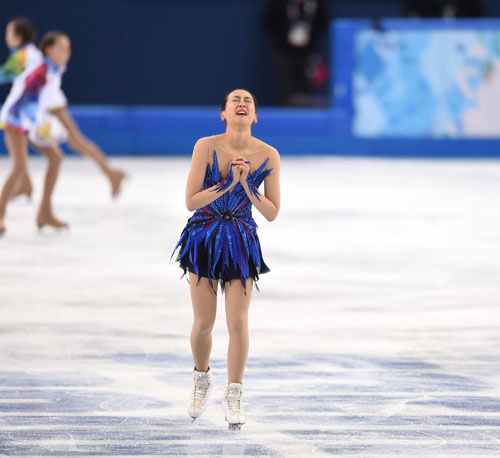 2014年ソチオリンピック、フリー演技の終了後、感極まって涙をこぼした