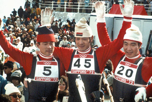 1972年札幌オリンピック「日の丸飛行隊」左から金野昭次氏、笠谷幸生氏、青地清二氏