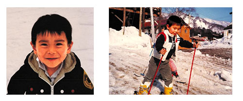 左：3歳。スキーを始めたころ　右：4歳。スキーに親しむ