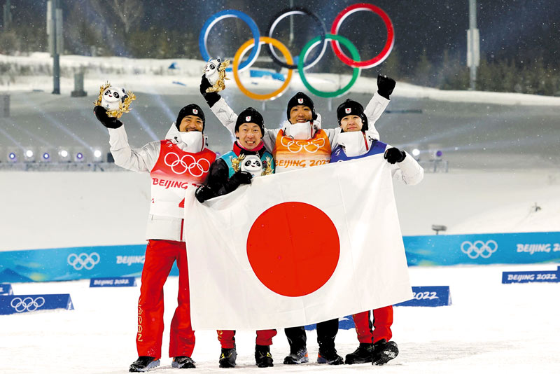 2022北京オリンピック・ノルディック複合団体で銅メダルを獲得した日本チーム（全員が教え子）